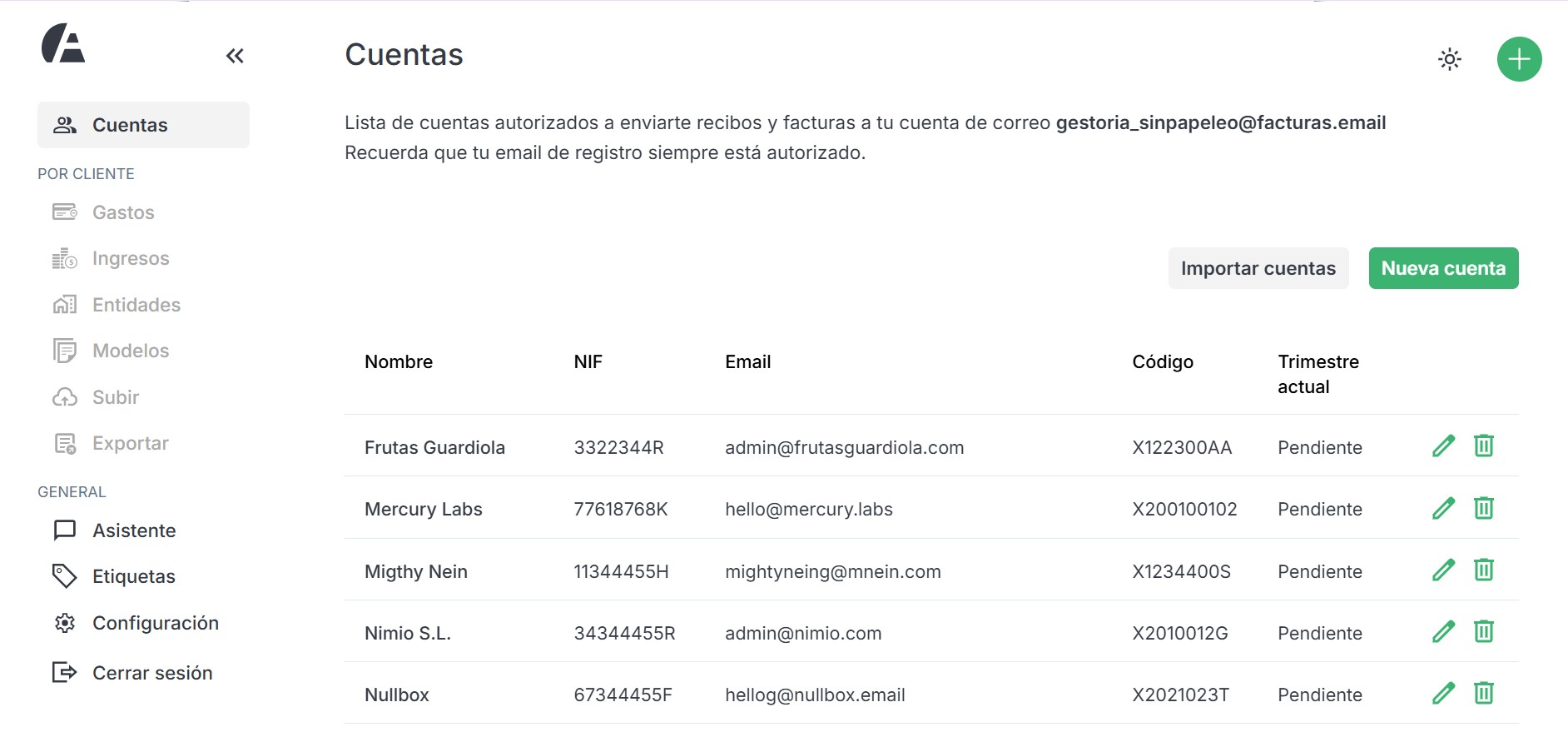 captura de plataforma ardilla para gestorías